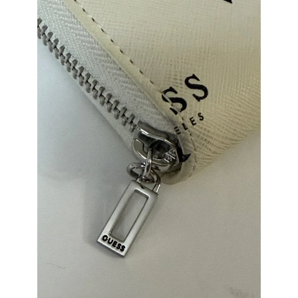 Guess Los Angeles Zip‎ Around Wallet White Logo Print Saffiano Faux Leather - Picture 2 of 11